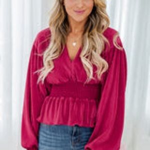 Pink Lily Give Me Butterflies Fuchsia Peplum Blouse